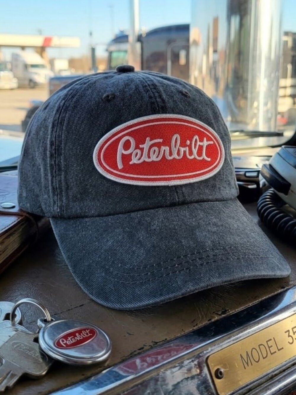Retro Peterbilt Hat Big Rig Semi Truck Patch Washed Black Cotton Dad Cap USA New